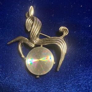 Vintage 1960’s prancing horse silver tone brooch pin.